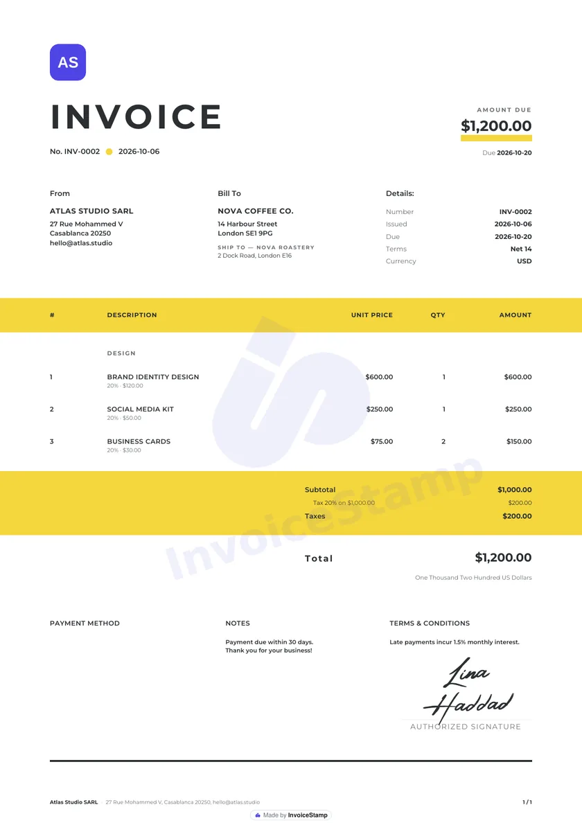 The Canary invoice template