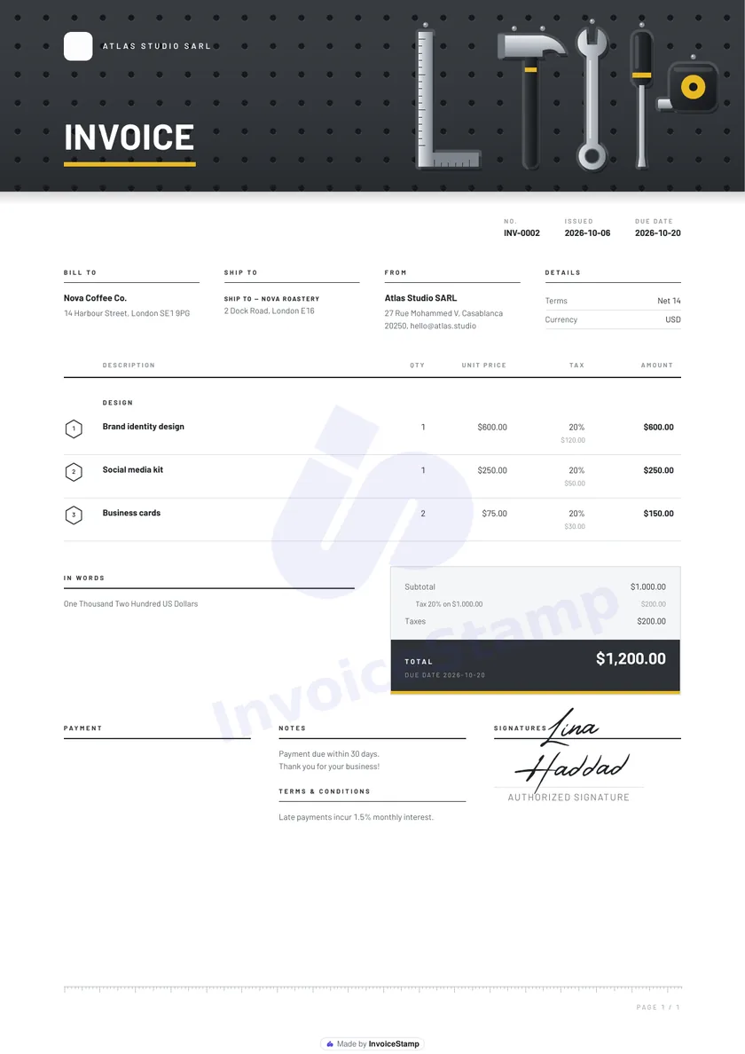 The Workshop invoice template